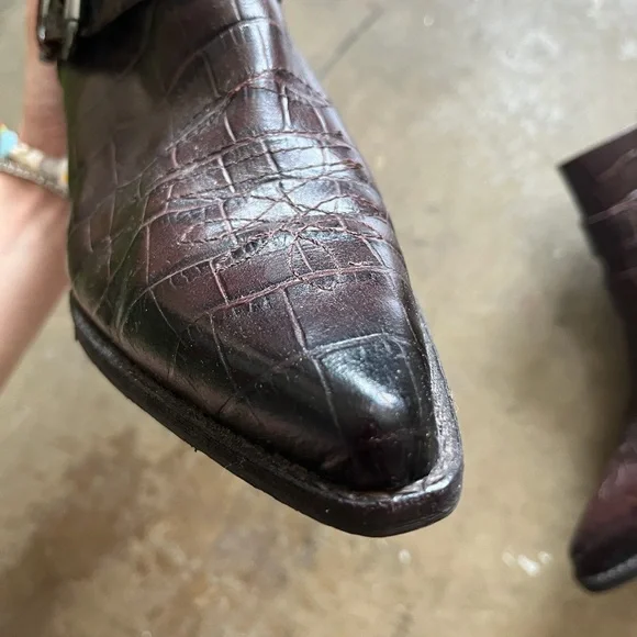 Sam Edelman Croc-Embossed Dark Brown Ankle Booties Size 8 - Picture 4 of 9